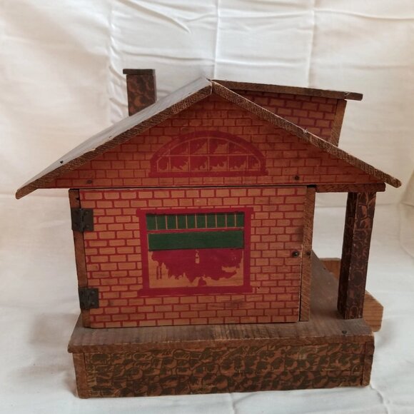 Antique Morton Converse Lithographed Primitive Wood Dollhouse - Picture 9 of 10